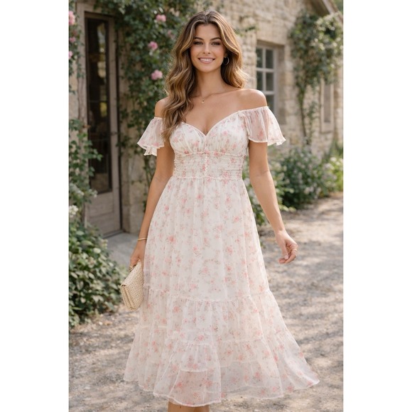 Storia Dresses & Skirts - Storia Floral Maxi Dress Sz M Sheer Cottage Feminine Garden Prairie Lagenlook